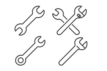 Set of Minimalistic Wrench Line Icons, Editable Stroke, Vector Tools Illustration, Mechanical Repair Symbols for Cards, Apps, Banners, Posts Design Elements