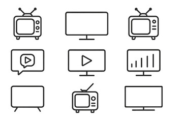 Minimalistic TV set line icon pack, editable stroke, linear pictograms for app design, website UI, banner graphics, social media posts, vector cartoon style