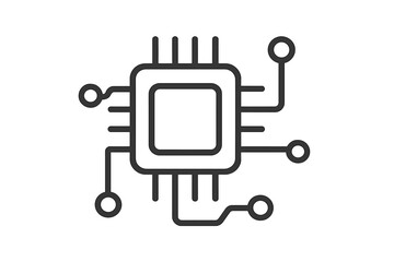 Minimalistic linear icon of computer chip with circuit scheme, editable stroke vector illustration for technology design, apps, banners, digital posts, electronics symbol