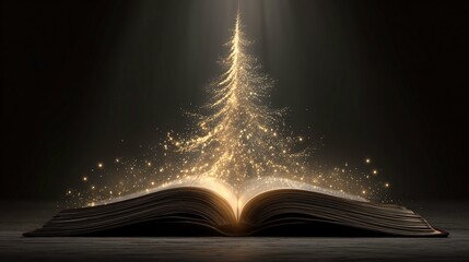 Magical Christmas Tree Light Emerging from Open Bible – Perfect for Faith-Based Holiday Promotions