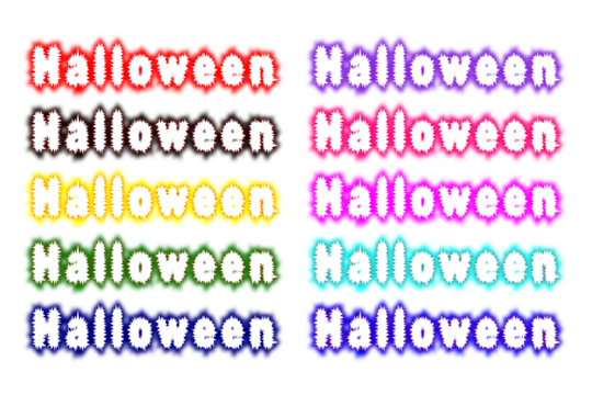 A colorful set of 'Halloween' neon text effects with a dripping slime style. Collection of spooky, melting horror font titles in various colors. Clip art pack for party invitations, social media. PNG