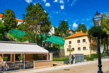 Old Tkalciceva street and view to Upper town in Zagreb, capital of Croatia 