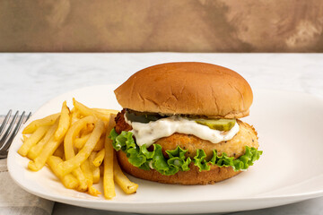 salmon burger  with french fries