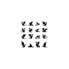 Dragons silhouette set, vector on white background  