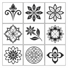 set of floral design elements
