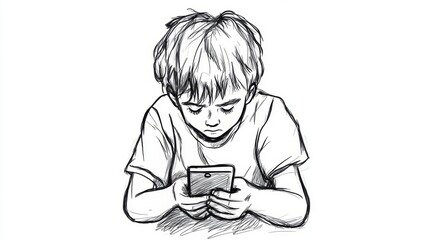 Child addicted to smartphone digital media sketch