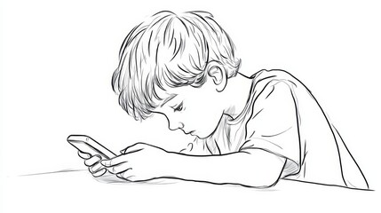 Boy leaning on table frustrated with smartphone addiction