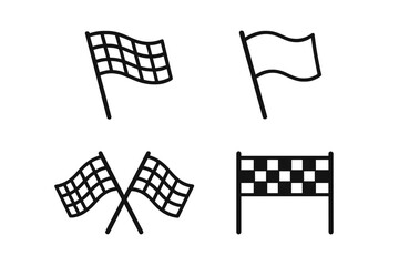 Racing flags line icon set, motorsport finish line symbols, checkered flags, race victory signs in linear style, vector cartoon illustration with transparent background, ordered set 4