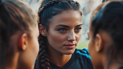 Fototapeta premium Intense focus in a team huddle before the big game.