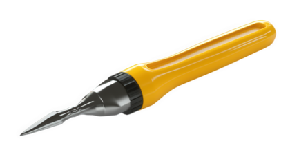 Yellow awl tool with a metal tip isolated on transparent background