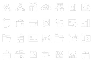 Business Outline Icon Set  Office, Finance, Management, Communication, Productivity