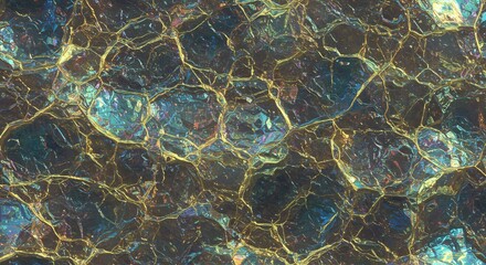 Abstract Cracked Texture in Blue and Gold