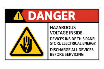 Danger hazardous voltage inside devices before servicing electrical panel warning sign