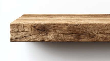 Obraz premium Isolated Wooden Shelf Against a White Wall: A Minimalist Interior Design Element for Mockups