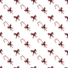 Elegant candy cane and bow watercolor pattern for festive decorations and packaging