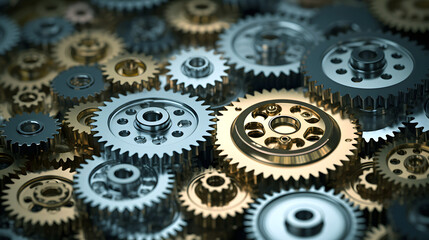 Intricate arrangement of metal gears showcasing craftsmanship and engineering precision in industrial design