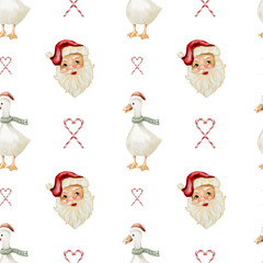 Santa and festive goose pattern for holiday fabric and packaging designs