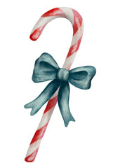 Watercolor candy cane design with bow for textile and wrapping applications
