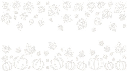 White background with pumpkins and leaves arranged in a pattern for fall season design use
