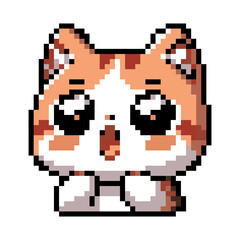 Adorable pixel art illustration of a kawaii cat character with big expressive eyes. This cute cartoon kitten design is perfect for use as a game asset, digital sticker, icon. design for all business © Nut