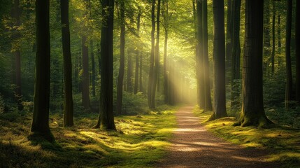 Naklejka premium Sunlit forest path
