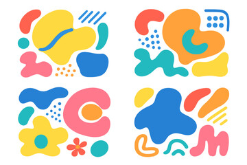 Set of colorful abstract shapes and modern creative design elements. Collection of hand drawn organic forms, doodle spots and geometric patterns for contemporary graphic design.
