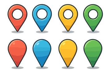 Colorful map markers vector set. Location pin icons for GPS navigation. Map pointer symbol collection. Geolocation position mark. Destination, travel, place, direction.