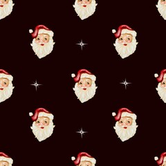 Festive watercolor Santa faces pattern for holiday textile and packaging design