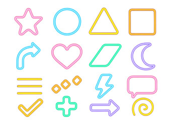 Vibrant Neon Vector Design Elements Colorful Shapes Collection Cartoon Illustration Transparent Background Geometric Icons Set for Creative Graphics and UI Design