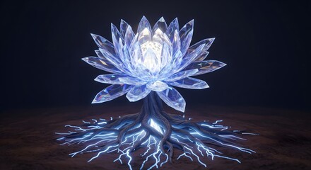 Luminous Crystal Lotus with Electric Glowing Roots