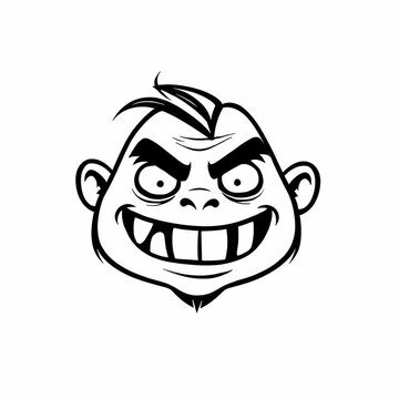 Mischievous Cartoon Face Vector Illustration with Grin and Sharp Teeth