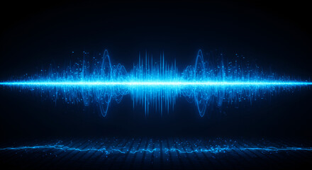 Futuristic Audio Wave Visualisation with Glowing Light Effects and Dark Background