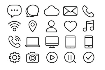 Simple line icon set. Web and mobile communication symbols. Vector pictograms for UI UX design, app, digital projects. Business, social media, contact, and interface elements.