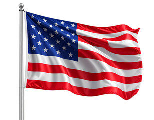 Fototapeta premium Waving United States Flag on Pole, Realistic Fabric Texture, Isolated on Transparent Background”
