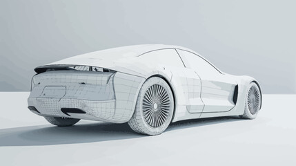 Futuristic Wireframe Electric Car CAD 3D Illustration
