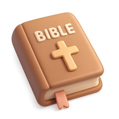 Cute 3D Cartoon Bible Icon with Cross and Bookmark, a Stylized Digital Art Representation of the Holy Book for Christian Faith, Spirituality, Religious Education, and Devotional Study Materials. Perfe
