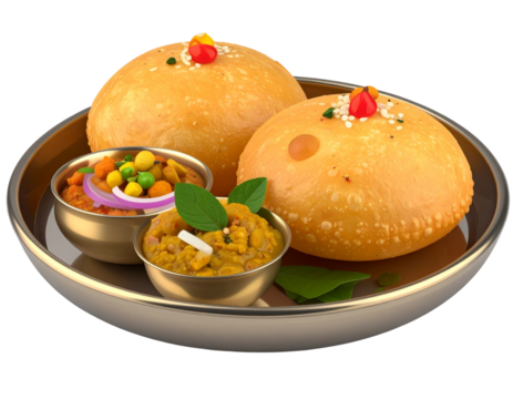 “Cartoon 3D Style Fuchka Plate with Crispy Puris and Spiced Water Bowl, Isolated on Transparent Background” - Powered by Adobe
