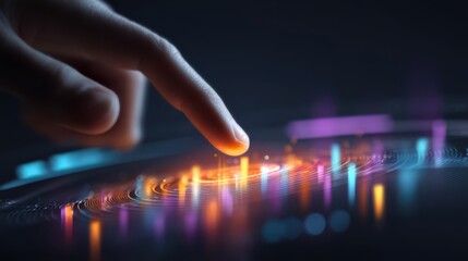 Interactive touchpoint displaying data visualizations digital environment graphic interface futuristic concept