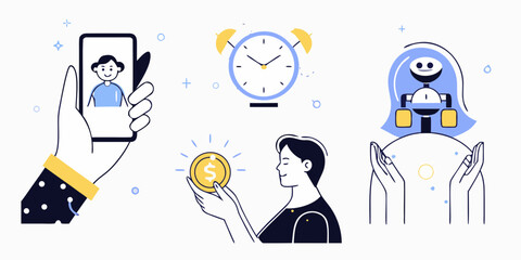 Fototapeta premium Modern illustration of financial concepts including online communication time management and artificial intelligence in finance