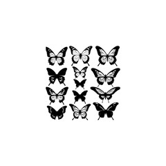 Fototapeta premium Butterfly set silhouette. butterfly vector illustration isolated on white background. beautiful and attractive butterfly logo. butterfly silhouette 