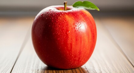 Fresh and Vibrant Red Apple with Water Droplets Close-Up