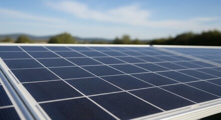 Solar Panel Array Gleaming Under a Summer Sky