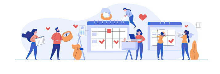 Obraz premium Team collaboration scheduling planning calendar checklist task management business organization workflow productivity flat vector illustration