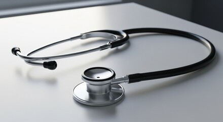 Sleek Stethoscope Resting Gently on White Surface, Minimalist Medical Scene