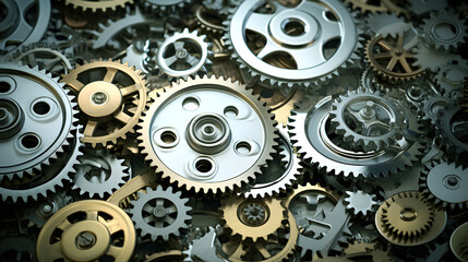 Intricate arrangement of metal gears showcasing craftsmanship and engineering precision in industrial design