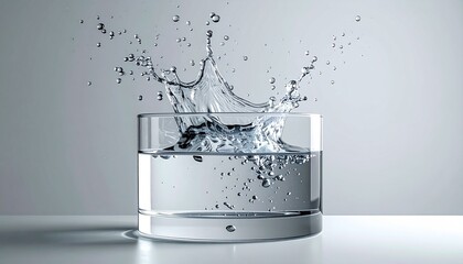 The perfect moment of water splash in the glass