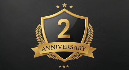 2nd Anniversary Celebration Golden Shield Emblem Design.