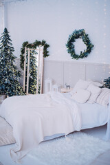 Cozy festive bedroom christmas morning