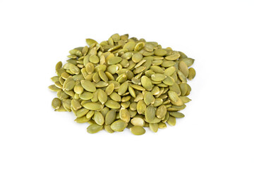 Pile of Green Pumpkin Seeds Isolated on White