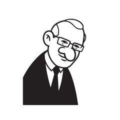 Old man with formal suit black and white vector illustration for classic portrait artwork design